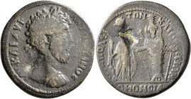 PHRYGIA. Hierapolis. Marcus Aurelius, 161-180. Hexassarion (Orichalcum, 35 mm, 22.99 g, 6 h), Homonoia with Ephesus, 161-169. ΑY ΚΑΙ ΑΥΡ ΑΝΤΩΝЄΙΝΟϹ La...