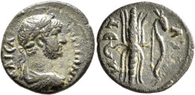 PISIDIA. Selge. Hadrian, 117-138. Assarion (Bronze, 20 mm, 4.66 g, 3 h). ΑΔΡΙΑΝΟC ΚΑΙCΑΡ Laureate, draped and cuirassed bust of Hadrian to right, seen...