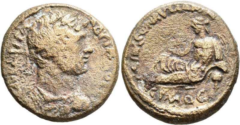 AEOLIS. Cyme. Hadrian, 117-138. Diassarion (Orichalcum, 24 mm, 7.80 g, 12 h). ΑΥ...