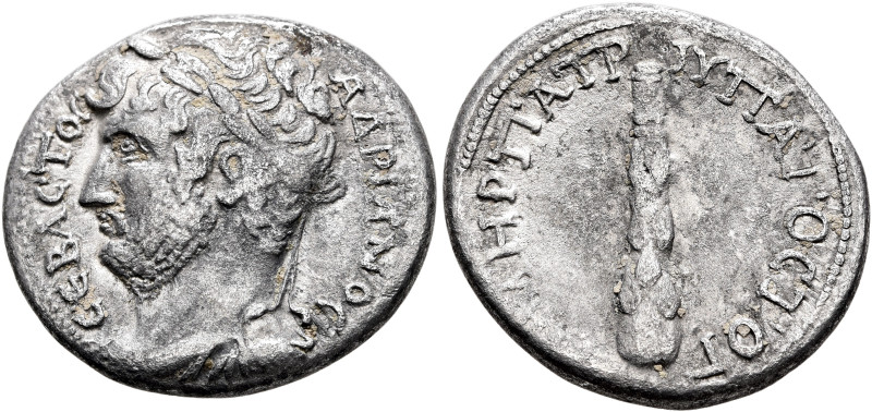 CAPPADOCIA. Caesaraea-Eusebia. Hadrian, 117-138. Didrachm (Silver, 22 mm, 6.00 g...