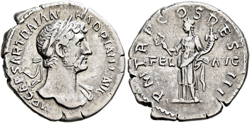 Hadrian, 117-138. Denarius (Silver, 20 mm, 3.00 g, 6 h), Rome, 119-circa mid. 12...