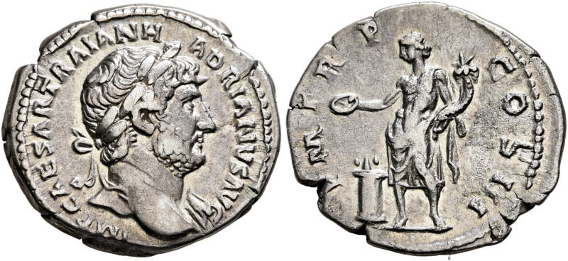 Hadrian, 117-138. Denarius (Silver, 19 mm, 3.34 g, 6 h), Rome, late 121-123. IMP...