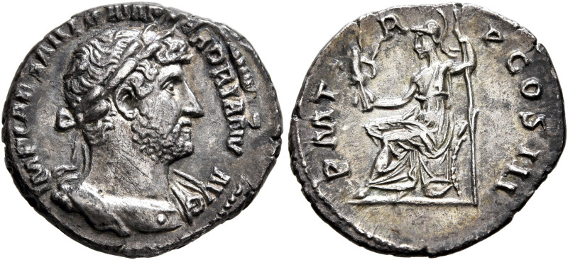 Hadrian, 117-138. Denarius (Silver, 19 mm, 3.00 g, 6 h), Rome, late 121-123. IMP...