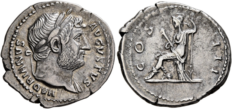 Hadrian, 117-138. Denarius (Silver, 20 mm, 3.32 g, 6 h), Rome, circa 126-127. HA...