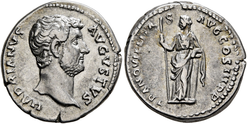 Hadrian, 117-138. Denarius (Silver, 17 mm, 3.28 g, 6 h), Rome, circa 129-130. HA...