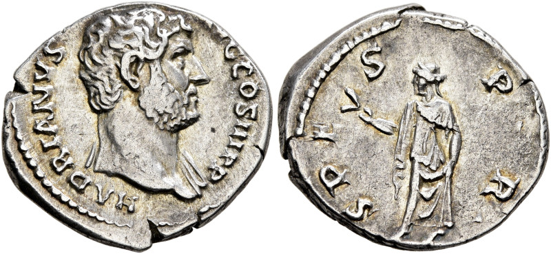 Hadrian, 117-138. Denarius (Silver, 18 mm, 3.43 g, 6 h), Rome, 137-July 138. HAD...