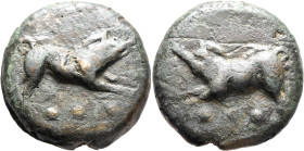 Anonymous, circa 270 BC. Aes Grave Quadrans (Bronze, 41 mm, 72.20 g, 12 h), Rome. Boar springing right; below, three pellets. Rev. Boar springing left...