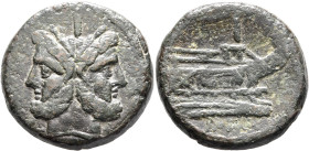 Anonymous, After 211 BC. As (Bronze, 34 mm, 36.53 g, 12 h), Rome. Laureate head of Janus; above, I. Rev. Prow of galley right; above, I; below, ROMA. ...