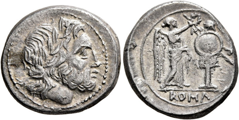 Anonymous, circa 211-208 BC. Victoriatus (Silver, 18 mm, 3.32 g, 5 h), uncertain...