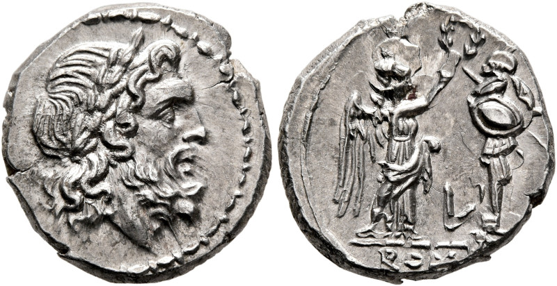 Anonymous, circa 211-208 BC. Victoriatus (Silver, 17 mm, 2.86 g, 11 h), Luceria....