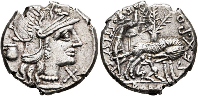 Sex. Pompeius Fostlus, 137 BC. Denarius (Silver, 19 mm, 3.92 g, 12 h), Rome. Hea...