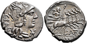 L. Antestius Gragulus, 136 BC. Denarius (Silver, 18 mm, 3.93 g, 9 h), Rome. GRAG Head of Roma to right, wearing winged helmet, pendant earring and pea...