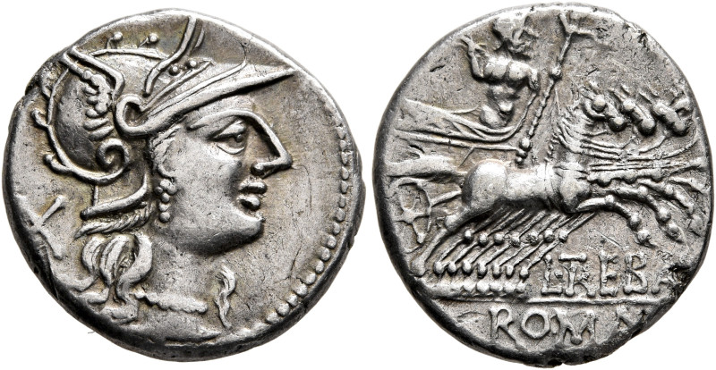 L. Trebanius, 135 BC. Denarius (Silver, 19 mm, 3.84 g, 9 h), Rome. Head of Roma ...