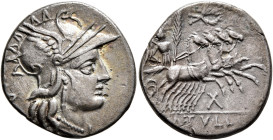 M. Tullius, 119 BC. Denarius (Subaeratus, 19 mm, 3.21 g, 6 h), a contemporary plated imitation of an issue from Rome. Uncertain mint, after 119 BC. He...