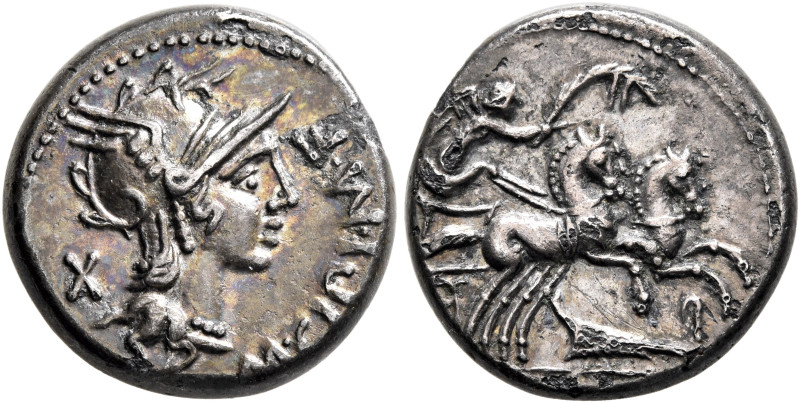 M. Cipius M.f, 115-114 BC. Denarius (Subaeratus, 16 mm, 3.12 g, 12 h), a contemp...