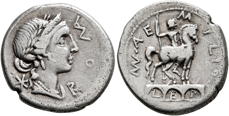 Man. Aemilius Lepidus, 114-113 BC. Denarius (Silver, 19 mm, 3.80 g, 3 h), Rome. ...