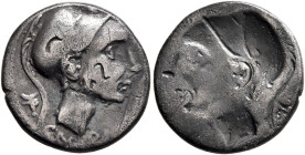 Cn. Blasio Cn.f, 112-111 BC. Denarius (Silver, 17 mm, 3.44 g), brockage mint error, Rome. CN BL[ASIO CN F] Helmeted head of Mars to right; behind head...