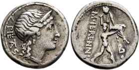 M. Herennius, 108-107 BC. Denarius (Silver, 18 mm, 3.85 g, 12 h), Rome. PIE TA S Diademed head of Pietas to right. Rev. M• HE RENNI One of the Catanea...