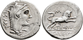 L. Thorius Balbus, 105 BC. Denarius (Silver, 20 mm, 3.86 g, 6 h), Rome. I•S•M•R Head of Juno Sospita to right, wearing goat-skin headdress. Rev. L•THO...