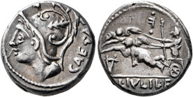 L. Julius L.f. Caesar, 103 BC. Denarius (Silver, 16 mm, 3.95 g, 6 h), Rome. CAESAR Helmeted head of Mars to left. Rev. Venus Genetrix driving biga of ...