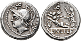 L. Julius L.f. Caesar, 103 BC. Denarius (Silver, 17 mm, 3.96 g, 7 h), Rome. Helmeted head of Mars to left; above, q•. Rev. Venus Genetrix driving biga...