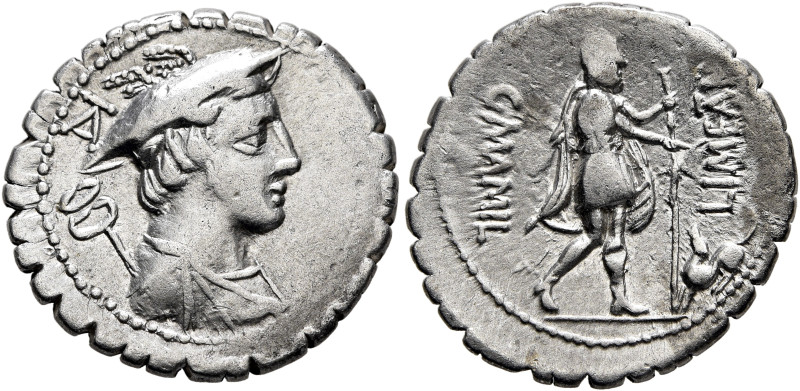 C. Mamilius Limetanus, 82 BC. Denarius (Silver, 20 mm, 3.69 g, 7 h), Rome. Drape...