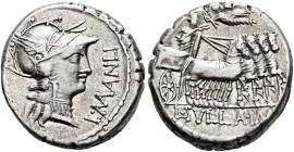 L. Manlius Torquatus, 82 BC. Denarius (Silver, 17 mm, 4.01 g, 12 h), with L. Cornelius Sulla, military mint moving with Sulla. L•MANLI - [PRO Q] Head ...