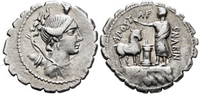 A. Postumius A.f. Sp.n. Albinus, 81 BC. Denarius (Silver, 21 mm, 3.75 g, 12 h), Rome. Draped bust of Diana to right, wearing diadem and bow with quive...
