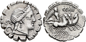 C. Naevius Balbus, 79 BC. Denarius (Silver, 19 mm, 4.00 g, 5 h), Rome. Diademed head of Venus to right, wearing earring and pearl necklace; behind, S•...