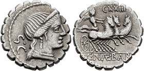 C. Naevius Balbus, 79 BC. Denarius (Silver, 18 mm, 3.62 g, 6 h), Rome. Diademed head of Venus to right, wearing earring and pearl necklace; behind, S•...