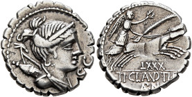 Ti. Claudius Ti.f. Ap.n. Nero, 79 BC. Denarius (Silver, 18 mm, 4.00 g, 6 h), Rome. Diademed and draped bust of Diana to right, with bow and quiver ove...