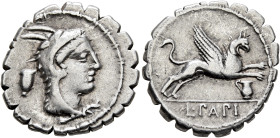 L. Papius, 79 BC. Denarius (Silver, 19 mm, 4.00 g, 3 h), Rome. Head of Juno Sospita to right, wearing goat-skin headdress; behind, tall cup. Rev. L•PA...