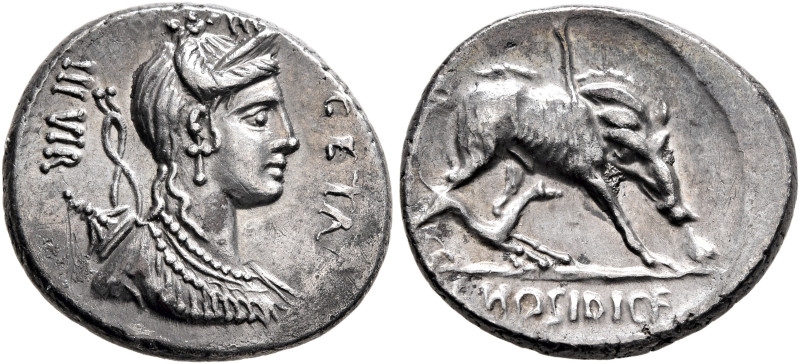 C. Hosidius C.f. Geta, 64 BC. Denarius (Silver, 19 mm, 4.05 g, 6 h), Rome. GETA ...