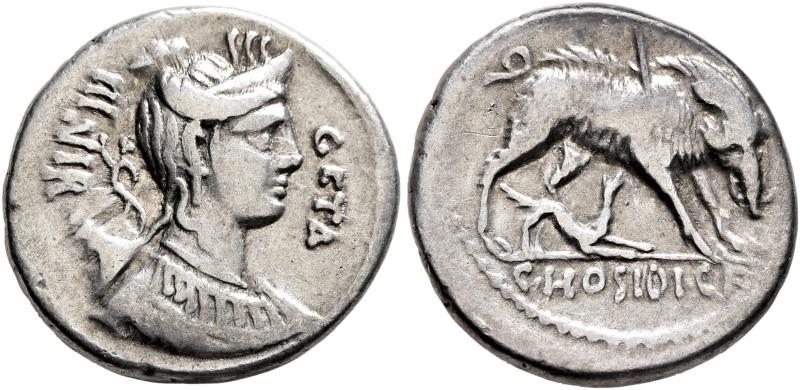 C. Hosidius C.f. Geta, 64 BC. Denarius (Silver, 18 mm, 3.80 g, 6 h), Rome. GETA ...