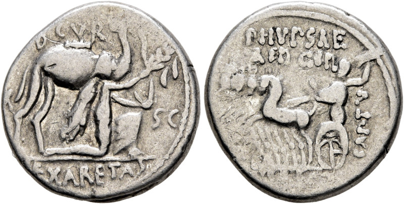 M. Aemilius Scaurus and Pub. Plautius Hypsaeus, 58 BC. Denarius (Silver, 17 mm, ...