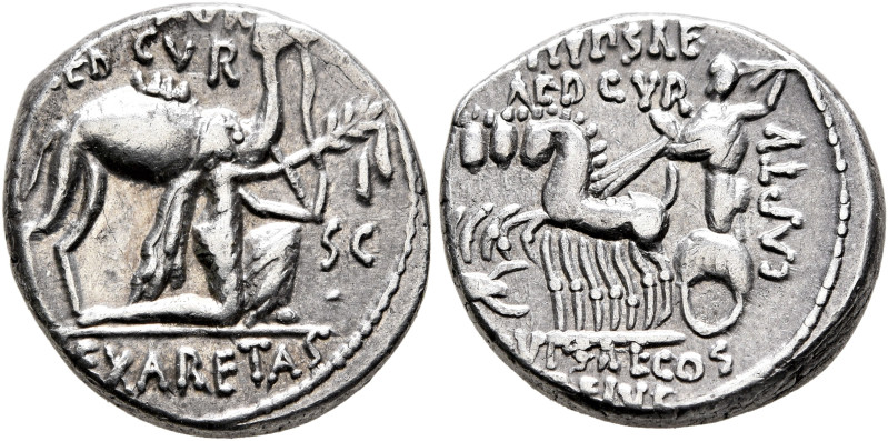 M. Aemilius Scaurus and Pub. Plautius Hypsaeus, 58 BC. Denarius (Silver, 17 mm, ...