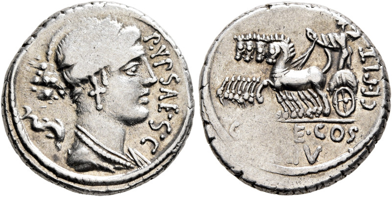 P. Plautius Hypsaeus, 57 BC. Denarius (Silver, 18 mm, 4.00 g, 6 h), Rome. P•VPSA...