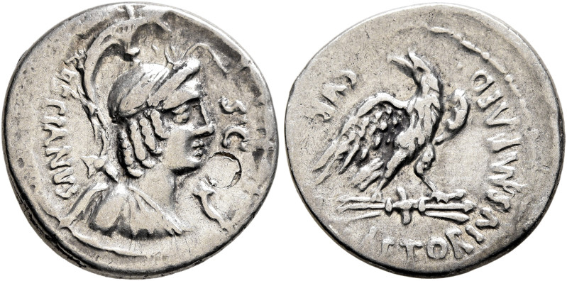 M. Plaetorius M.f. Cestianus, 57 BC. Denarius (Silver, 19 mm, 3.50 g, 4 h), Rome...