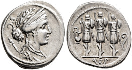 Faustus Cornelius Sulla, 56 BC. Denarius (Silver, 20 mm, 4.00 g, 6 h), Rome. Laureate, diademed and draped bust of Venus to right; behind, scepter; ab...