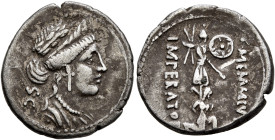 C. Memmius C.f, 56 BC. Denarius (Silver, 18 mm, 3.23 g, 9 h), Rome. C•MEMMI•C•F Head of Ceres to right, wearing wreath of grain ears and pendant earri...