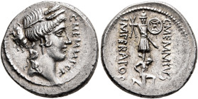 C. Memmius C.f, 56 BC. Denarius (Silver, 18 mm, 3.89 g, 3 h), Rome. C•MEMMI•C•F Head of Ceres to right, wearing wreath of grain ears and pendant earri...