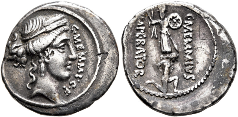 C. Memmius C.f, 56 BC. Denarius (Silver, 20 mm, 4.00 g, 6 h), Rome. C•MEMMI•C•F ...