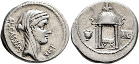 Q. Cassius Longinus, 55 BC. Denarius (Silver, 19 mm, 3.92 g, 6 h), Rome. Q•CASSIVS - VEST Veiled and diademed head of Vesta to right. Rev. Curule chai...