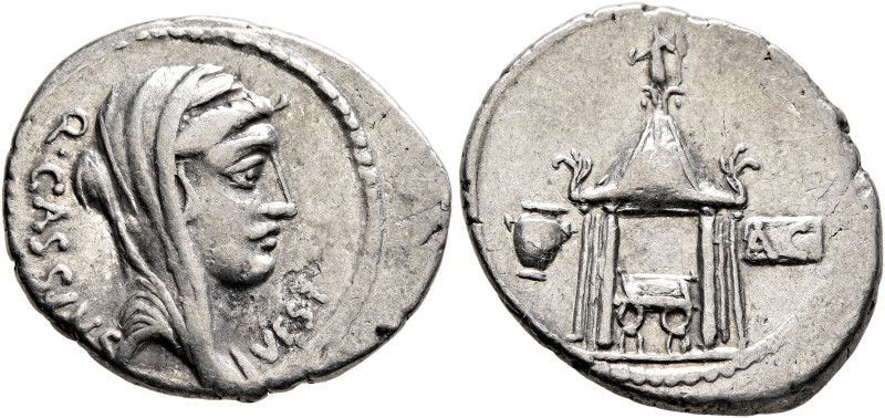 Q. Cassius Longinus, 55 BC. Denarius (Silver, 20 mm, 3.48 g, 4 h), Rome. Q•CASSI...