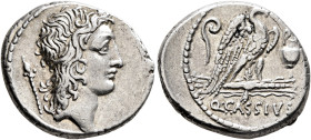 Q. Cassius Longinus, 55 BC. Denarius (Silver, 19 mm, 4.13 g, 6 h), Rome. Head of Genius Populi Romani to right; behind, scepter. Rev. Q•CASSIVS Eagle ...