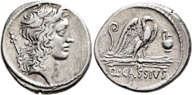 Q. Cassius Longinus, 55 BC. Denarius (Silver, 19 mm, 3.99 g, 5 h), Rome. Head of Genius Populi Romani to right; behind, scepter. Rev. Q•CASSIVS Eagle ...