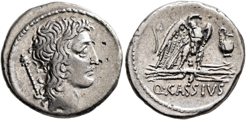 Q. Cassius Longinus, 55 BC. Denarius (Silver, 18 mm, 4.00 g, 7 h), Rome. Head of...