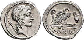 Q. Cassius Longinus, 55 BC. Denarius (Silver, 19 mm, 3.75 g, 6 h), Rome. Head of Genius Populi Romani to right; behind, scepter. Rev. Q•CASSIVS Eagle ...