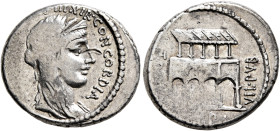 P. Fonteius P.f. Capito, 55 BC. Denarius (Silver, 18 mm, 4.09 g, 7 h), Rome. [P•FONTEIVS•CAPIT]O•III•VIR•CONCORDIA Veiled and diademed head of Concord...