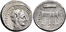 P. Fonteius P.f. Capito, 55 BC. Denarius (Silver, 18 mm, 3.80 g, 12 h), Rome. P•FONTEIVS•CAPITO•III•VIR•CONCORDIA Veiled and diademed head of Concordi...